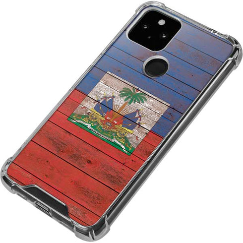 Haiti Flag Dark Wood Google Pixel 5 Clear Case